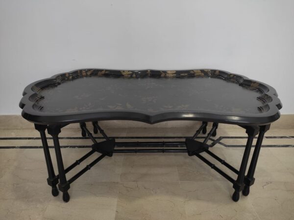 Black Lacquer Coffee Table with Floral Motif-SoUnique.PK